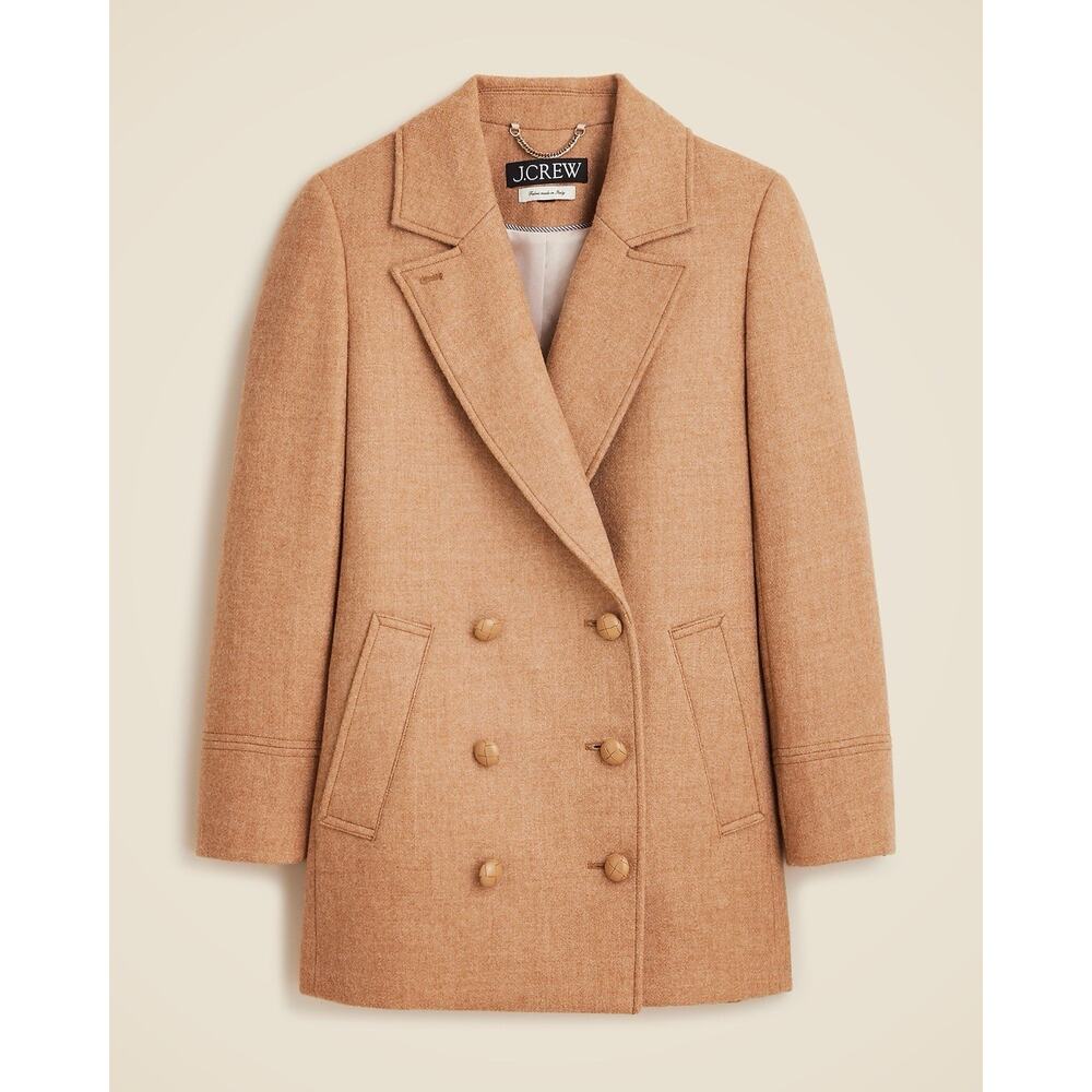 NWT J.Crew Italian Wool Melton Double Breasted Peacoat Camel Size 2